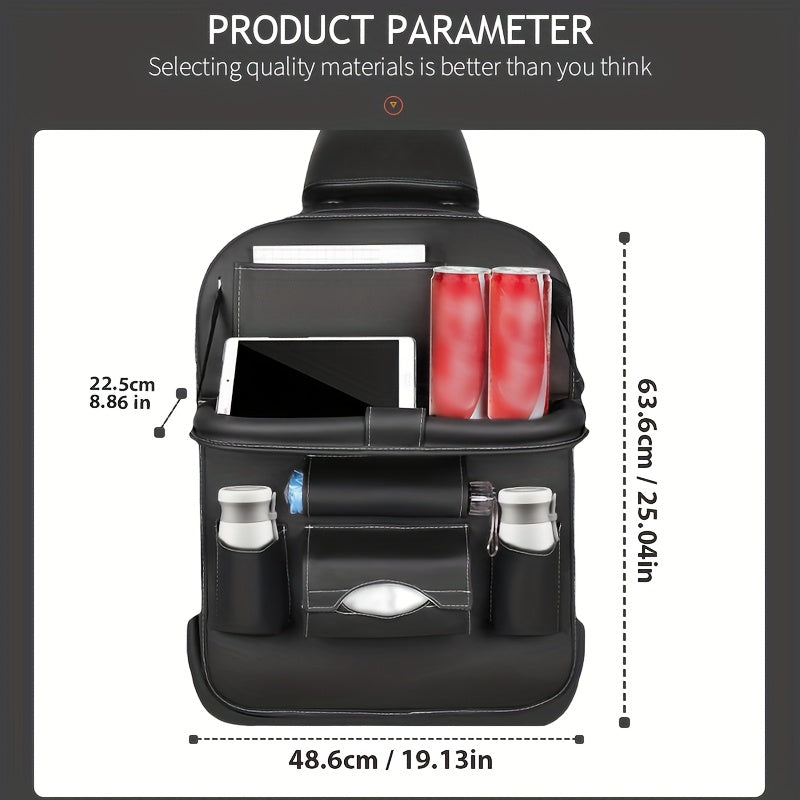 Car Backseat Organizer, Folding Rear Seat Car Parts, Road Trip Car Accessories, Multi-function Backrest Storage Trash Can, Large Storage Bag, Notebook, Dining Table, Tray