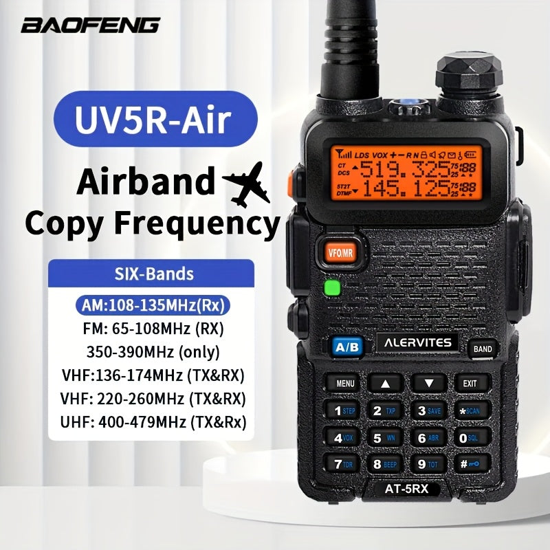 2pcs ALERVITES AT-5RX/5RX High-Power Dual-Frequency Two-Way Radio, 5W/8W Handheld Walkie-Talkie with UHF/VHF Frequencies (65-108/136-174/220-260/350-390/400-479MHz), USB/Battery Powered, LCD Display, Ergonomic Grip, Long Rang