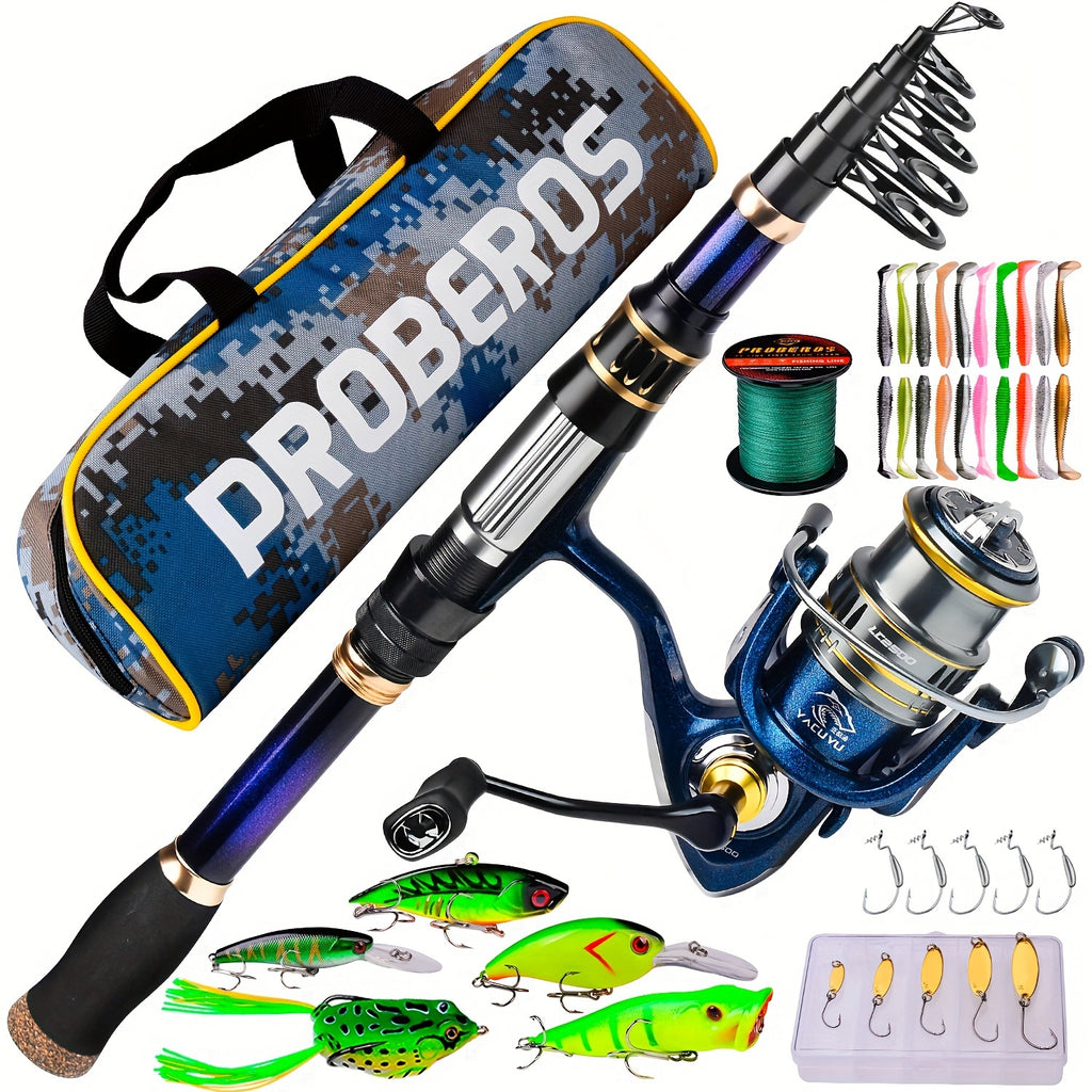 Fishing Rod and Reel Combo - Telescopic Fishing Poles and Spinning Reels Combos - Carbon Fiber Fishing Pole with 2500 Fishing Reel Combos - Bass Fishing Tackle Gear Set Fishing Rods Kit 1.8m/5.9ft