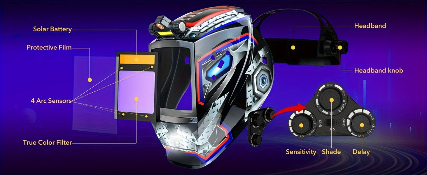 TRQWH Welding Helmet Auto Darkening - Large Viewing True Color Solar Powered Welding Hood With 4 Arc Sensor Adjustable Wide Shade Welder Mask For TIG MIG ARC Weld Plasma Cut Grinding
