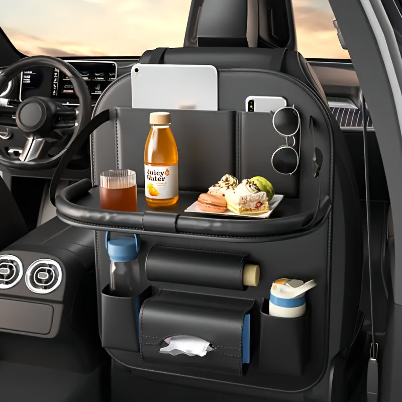 Car Backseat Organizer, Folding Rear Seat Car Parts, Road Trip Car Accessories, Multi-function Backrest Storage Trash Can, Large Storage Bag, Notebook, Dining Table, Tray
