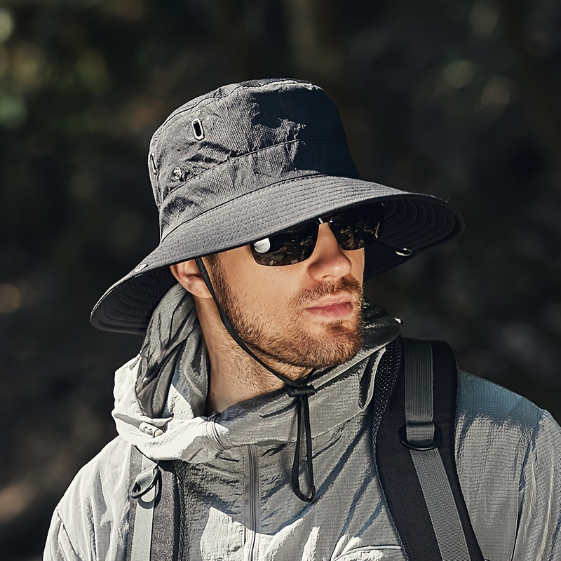 1pc Men's Lightweight High Quality Wide Brim Bucket Hat - Quick Dry, Breathable Sun Protection for Fishing, Camping, Hiking & Outdoor Adventures, Sporty Design, Adventure Accessories | Modern Fishing Hat | Quickdry Fabric, Fi
