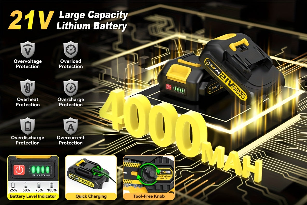 Mini Chainsaw Cordless, 6/12 Inch Handheld Electric Portable Power Chainsaw, 2 Rechargeable Batteries And Toolbox, Tree Trimming Wood Working & Cutting. Courtyard, Household, Survival Outdoor Tools. Gardening Supplies & Equip