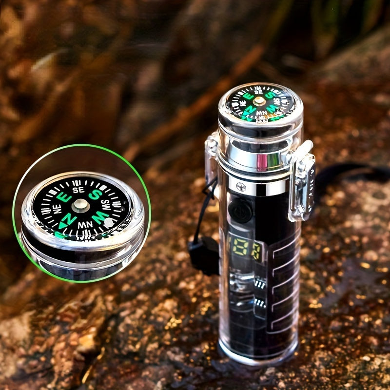 Rechargeable Electric Lighter - LED Intelligent Compass, Double Arc Flameless Fire, USB Powered, Portable, Water-Resistant, LED Flashlight, Exquisite Gift for Outdoor Enthusiasts, Men and Women, Perfect for Survival, Camping,
