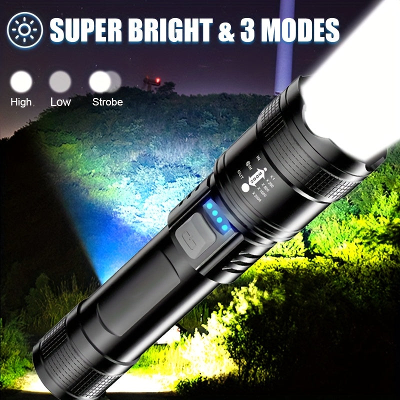 High Lumens Rechargeable LED Flashlights Ultra-Bright Flashlights 3 Modes Flash Light Tactical Accessories, Zoomable Torch, Handheld Power Display Flashlight for Outdoor Camping Fishing Survival Hunting Gear And Equipment Loc