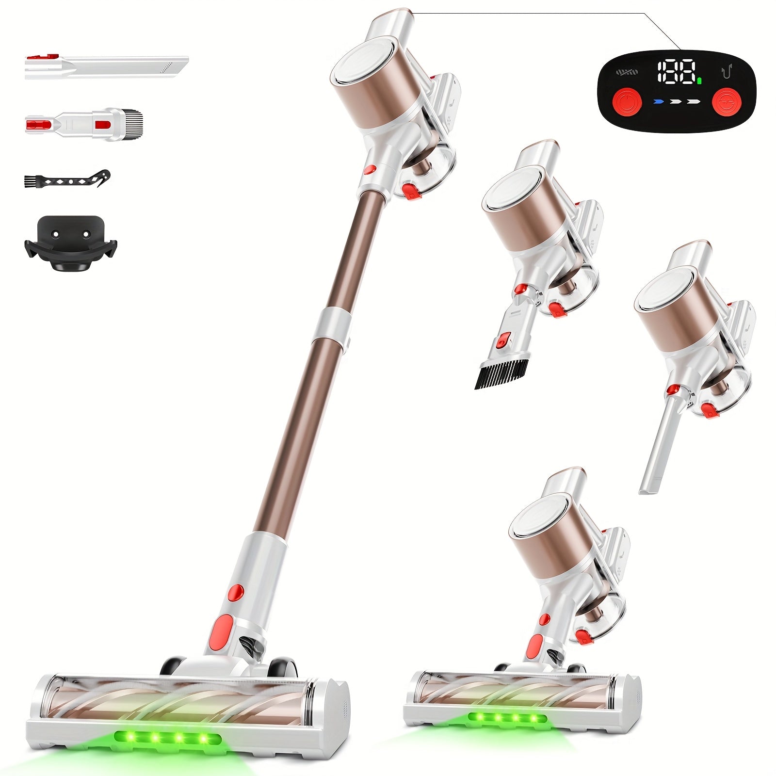 55-70 KPA Lightweight Vacuum Cleaner with Upgraded Green LED, Anti-tangle Brush, Removable Battery, Multiple Suction Levels, Up to 45 Minutes Of Battery Life, Women's Car Accessories, Vacuum Cleaner for Carpets, Pet Hair, And