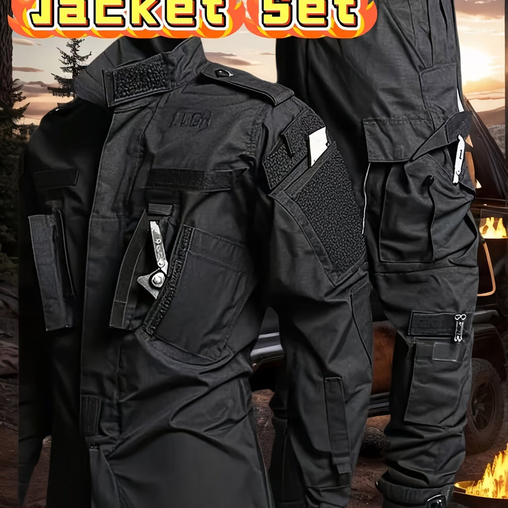2-Pack Men'S Tactical Cargo Pants & Outdoor Jacket Set - Durable, Lightweight Ripstop Fabric, Slim Fit with Multiple Pockets for Hunting, Training, Hiking, Camping - All-Season Comfort, Hunting Gear, Camping Attire, Sporty St