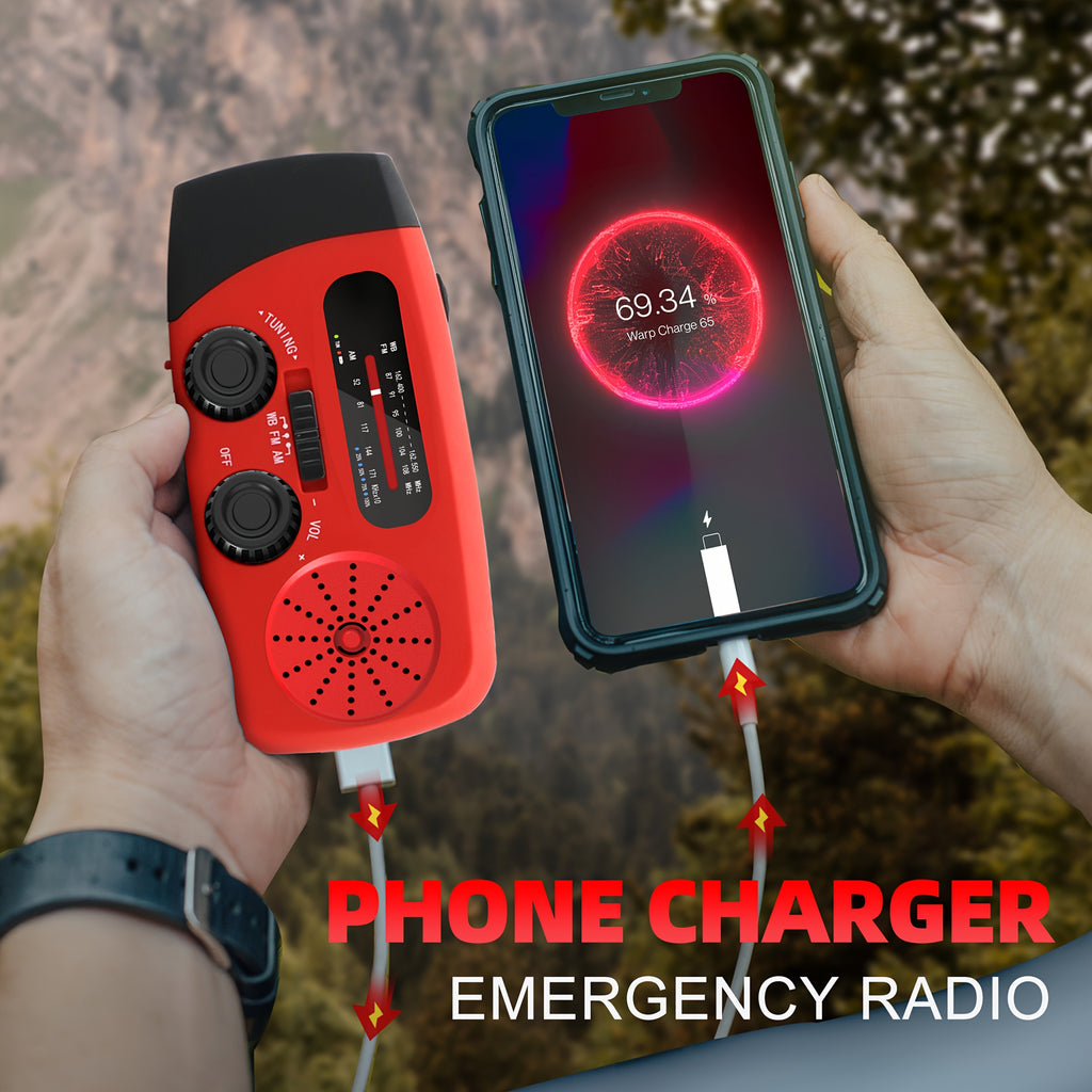 Emergency Radio: Solar-Powered, Power Bank, Hand Crank, AM/FM NOAA Portable Weather Radio, 2000 MAh Mobile Power, USB Charging, Solar, With LED Flashlight, Hurricane, Survival Gear