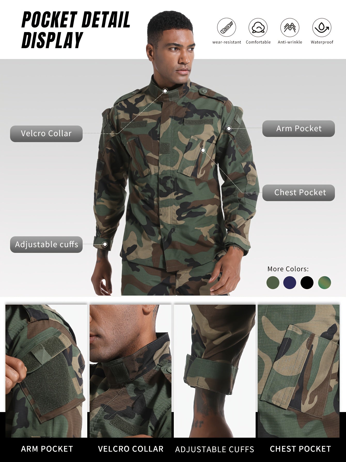 2-Pack Men'S Tactical Cargo Pants & Outdoor Jacket Set - Durable, Lightweight Ripstop Fabric, Slim Fit with Multiple Pockets for Hunting, Training, Hiking, Camping - All-Season Comfort, Hunting Gear, Camping Attire, Sporty St