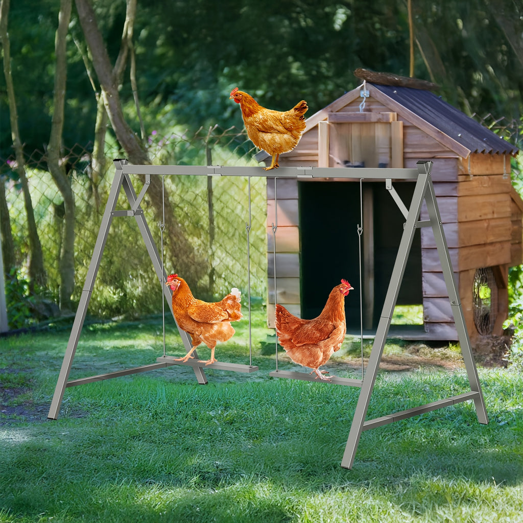 Heavy-Duty Chicken Perch with 2 Swings & Roosting Bars - Sturdy Construction, Chicken Coop Climbing Gym, Exercise & Mental Stimulation Activity Center for hens, chicks - Indoor/Outdoor Farm or backyard use - Pet Chicken Acces
