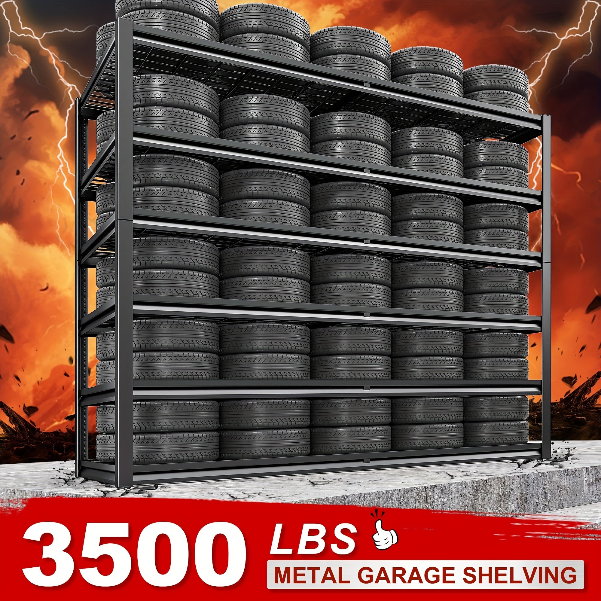 Heavy-Duty 6-Tier Metal Garage Shelving Unit, 3510LBS Capacity - Adjustable & Easy Install, 55.2"Wx26.2"Dx84.3"H, Black - Ideal for Tires, Tools & Heavy Equipment Storage, Utility Racks