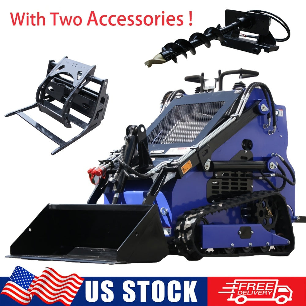 Free Shipping 23HP Stand-On Skid Steer Loader with Dual Bars, Radiator, Two Attachments, Tracks, EPA Engine for Tough Terrain and Garden Maintenance - Digger US Warehouse, Agricultural Machinery, Construction Equipment, Rugge