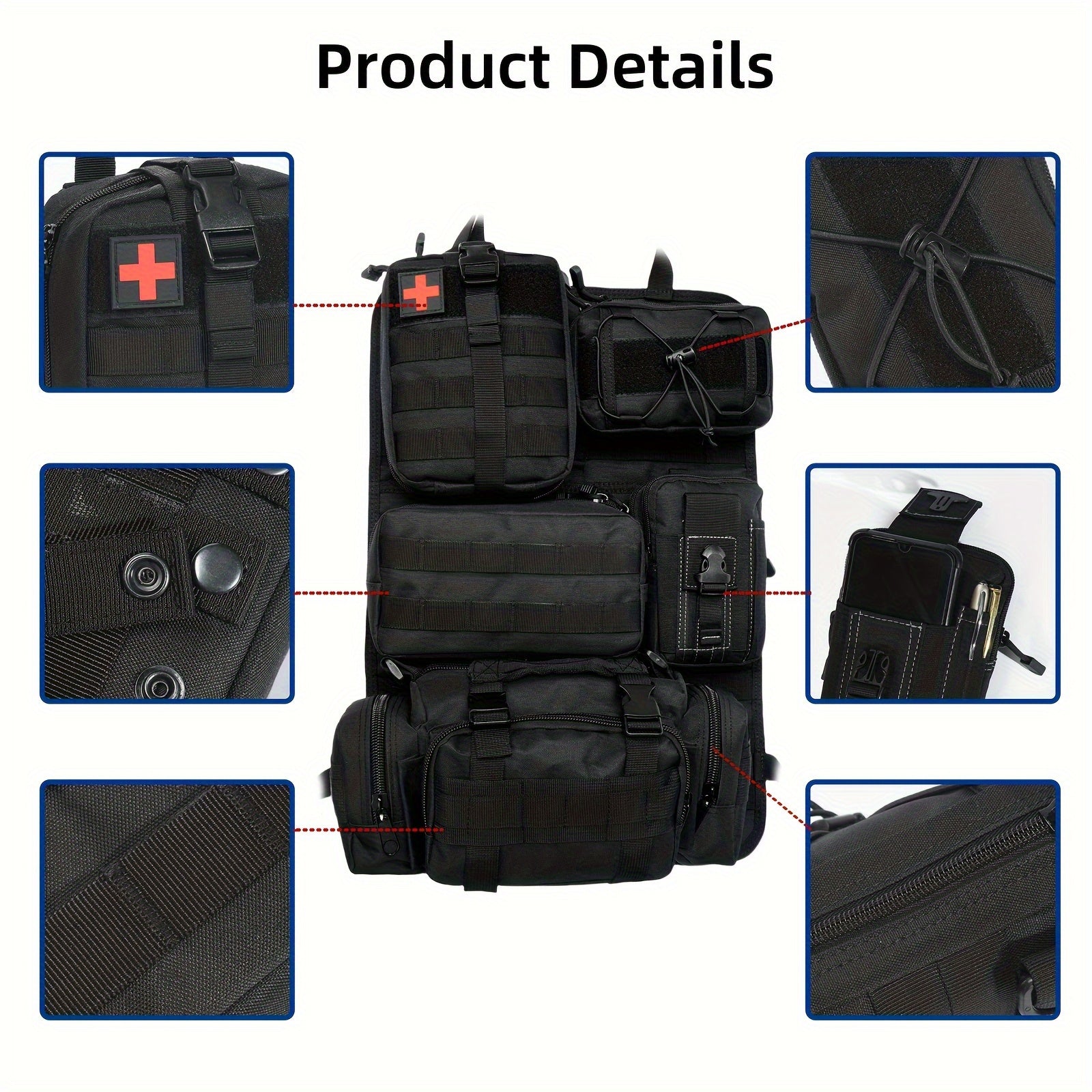 5 Pockets Bags Molle Nylon Tactical Front Car Seat Organiser Seat Back Storage Bag Basket Protector for All Vehicles, Fits for Jeep, Truck, SUV, Etc Accessories Car Accessories for Women Car Accessories Interior for Men