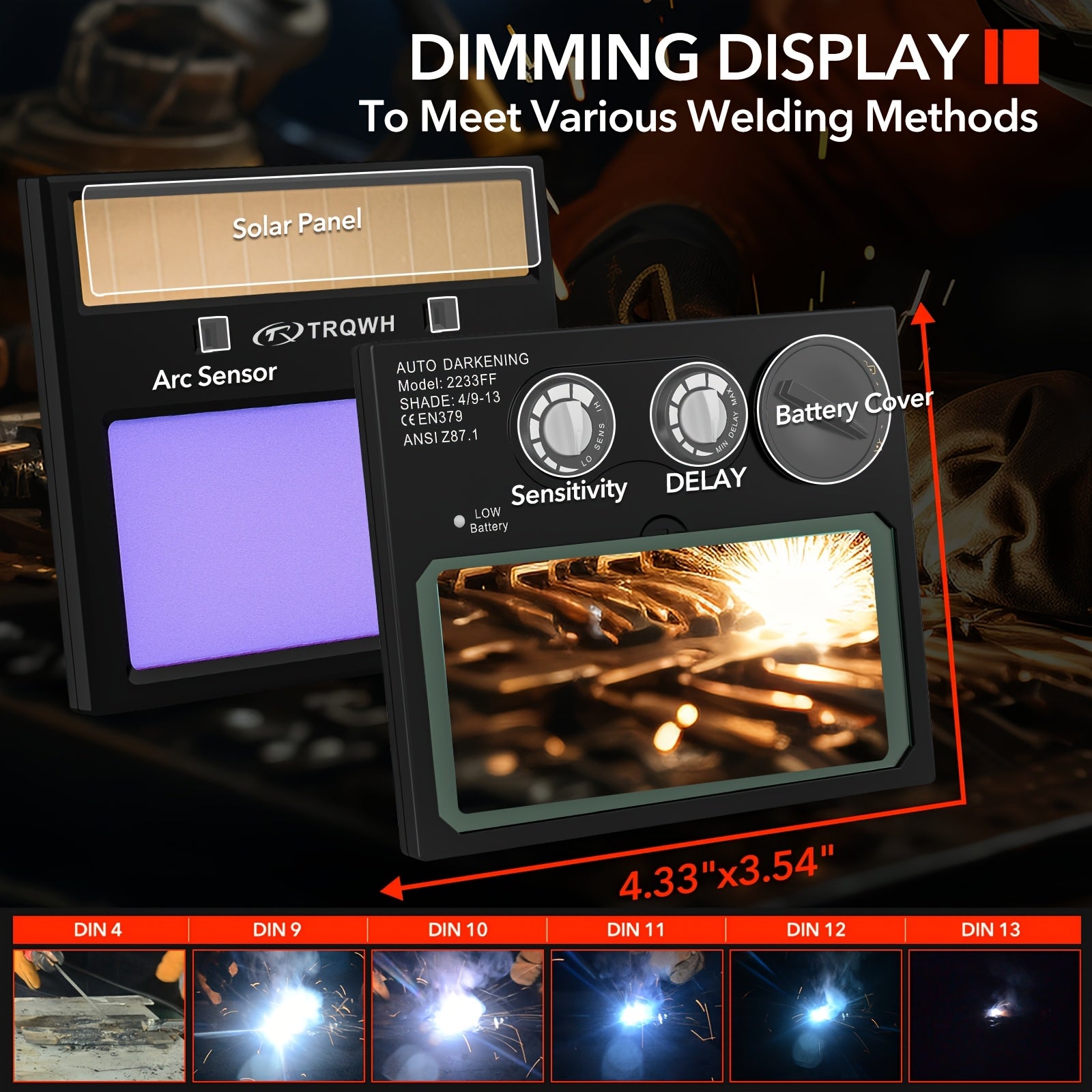 Welding Helmet Auto Darkening Welding Hood With Light True Color 1/1/1/2 Top Optical Clarity Wide Shade 9-13 Welder Helmet Welding Mask With Grinding