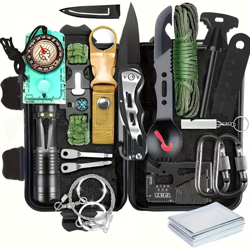 Survival Kit" of Professional Survival Equipment And Devices Outdoor Multifunctional Tools. Suitable for Male Fathers And Husbands Who Enjoy Camping And Outdoor Adventures