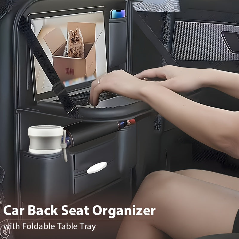[Deluxe Car Organizer Kit] Premium Quality Deluxe Car Back Seat Organizer Kit | Foldable Dining Table, Kick Mats, Cup Holder, Tissue Box, Laptop Tray, Car Eating Tray & Umbrella Holder - Easy Install, Space-Saving for Family