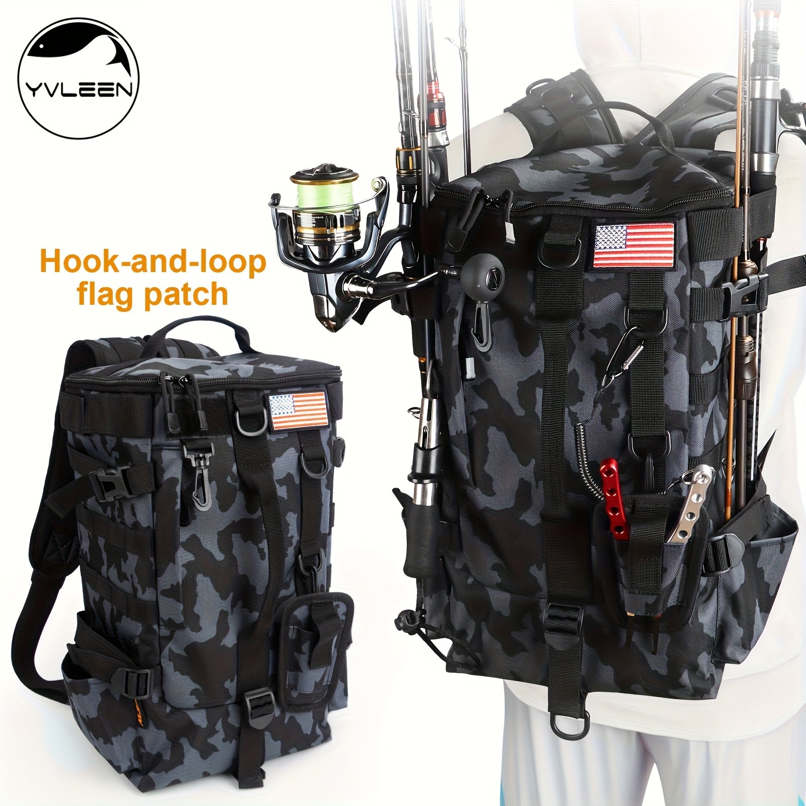YVLEEN Fishing Tackle Backpack with Rod Holders, Large Tackle Box Bag & Fishing Tackle Backpack for Fishing, Camping, Hiking, Backpack Fishing Tackle Bag, Fishing Gear And Equipment Tackle Box, Fishing Backpack High Quality,