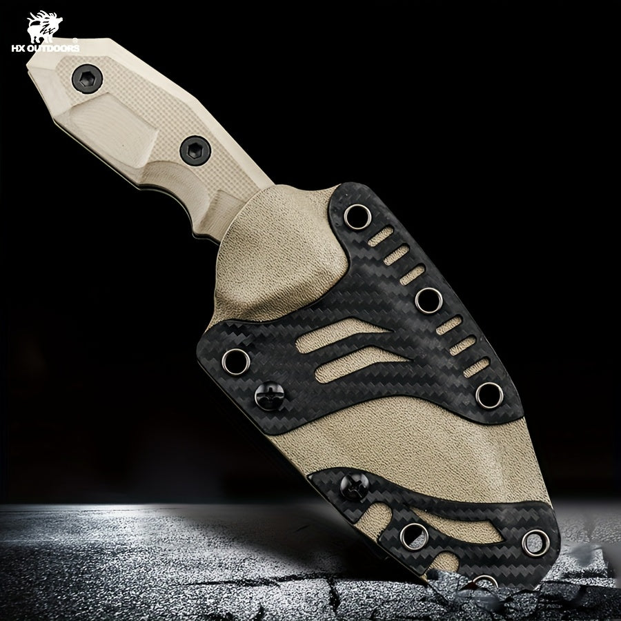 HX Outdoors Hand-Forged Survival Knife - Full-Tang Blade, Sharp Multi-Functional Outdoor Straight Knife with Black Sheath-like Keel, Heavy-Duty for Camping, Hunting, Fishing, Bushcraft & Kitchen Use - Compact Portable Fixed B