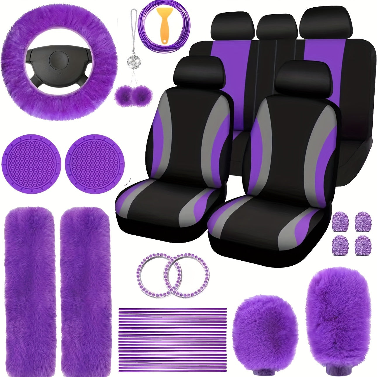 35pcs car seat set plush pendant steering wheel universal car accessories interior set - the perfect choice for fashionable ladies