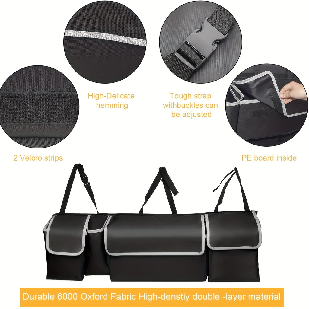 Car Trunk Organizer And Storage, Backseat Hanging Organizer For SUV, Truck, MPV, Waterproof, Collapsible Cargo Storage Bag With 4 Pockets, Car Accessories For Men And Women