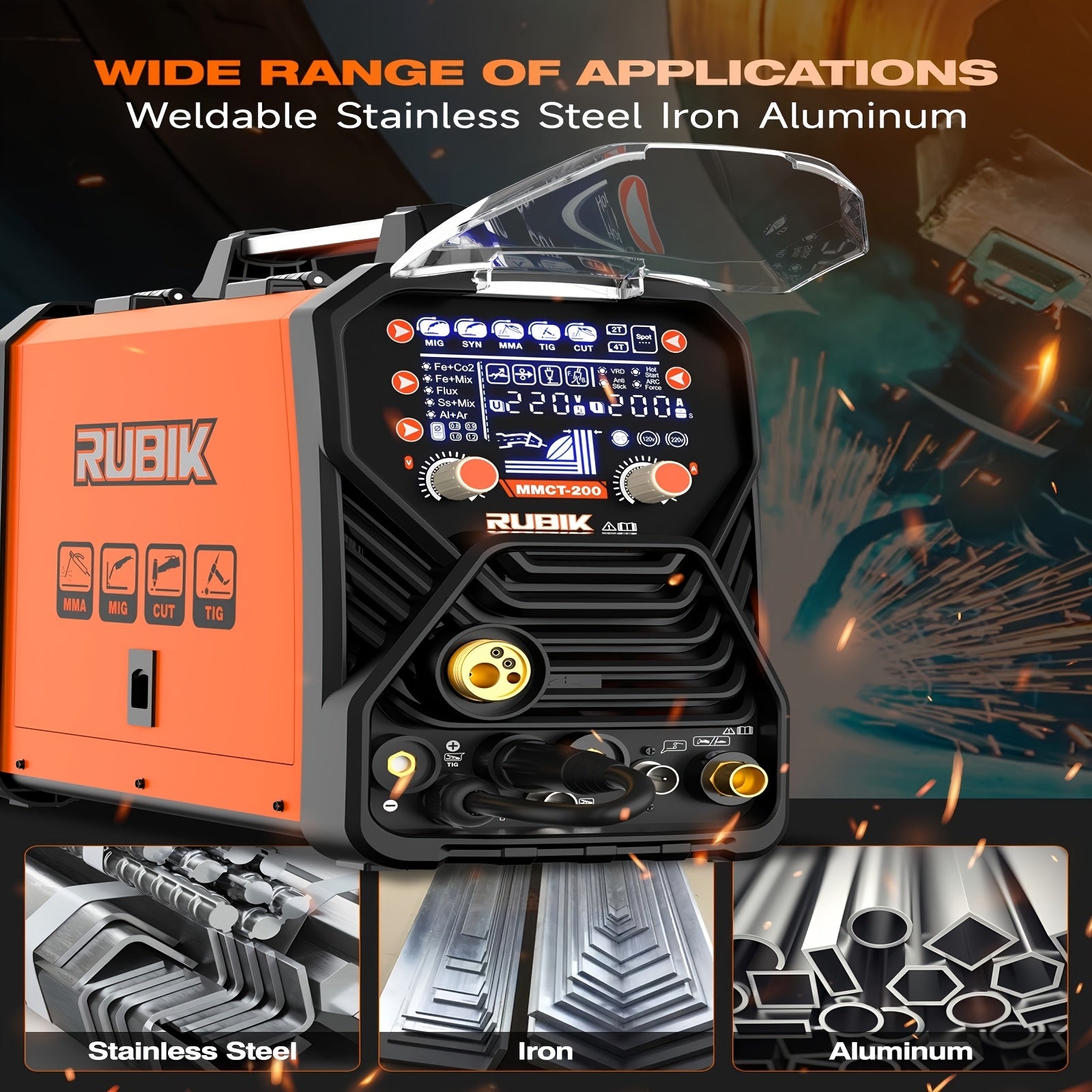 Multi-Process Welder-200A 7-in-1 Welding Machine Combination (incl. High Frequency TIG/Gas MIG/Fusion Core MIG/Stick/Plasma Cutting/SYN/Spot/VRD Welding), 110/220V Dual Voltage Aluminum Welding Machine