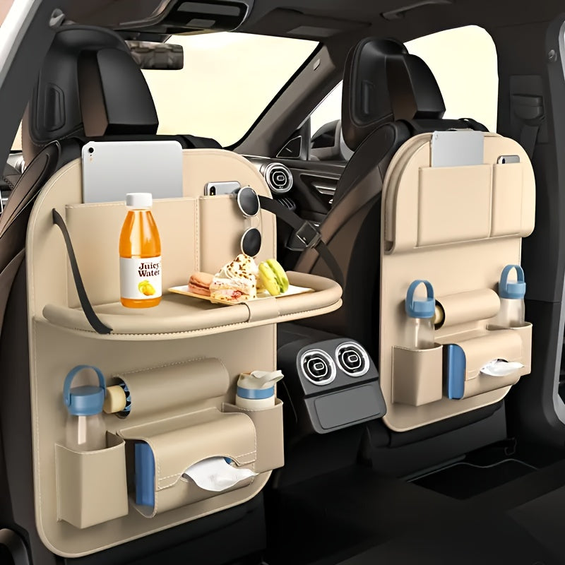 Car Backseat Organizer, Folding Rear Seat Car Parts, Road Trip Car Accessories, Multi-function Backrest Storage Trash Can, Large Storage Bag, Notebook, Dining Table, Tray