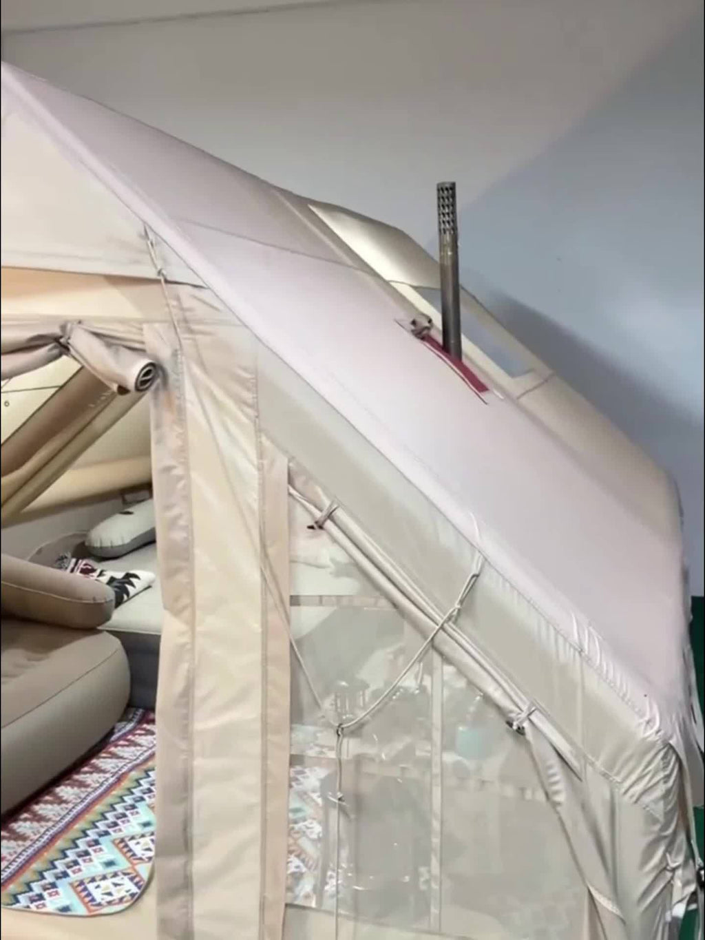 8-10 Person Inflatable Camping Tents, 129 SqFt Large Air Tent, Winter Blow Up Tent with Stove Pipe Port, 4-Season Glamping Tent with Large Mesh Windows& Zipper Closure, for Couples, Group And Family