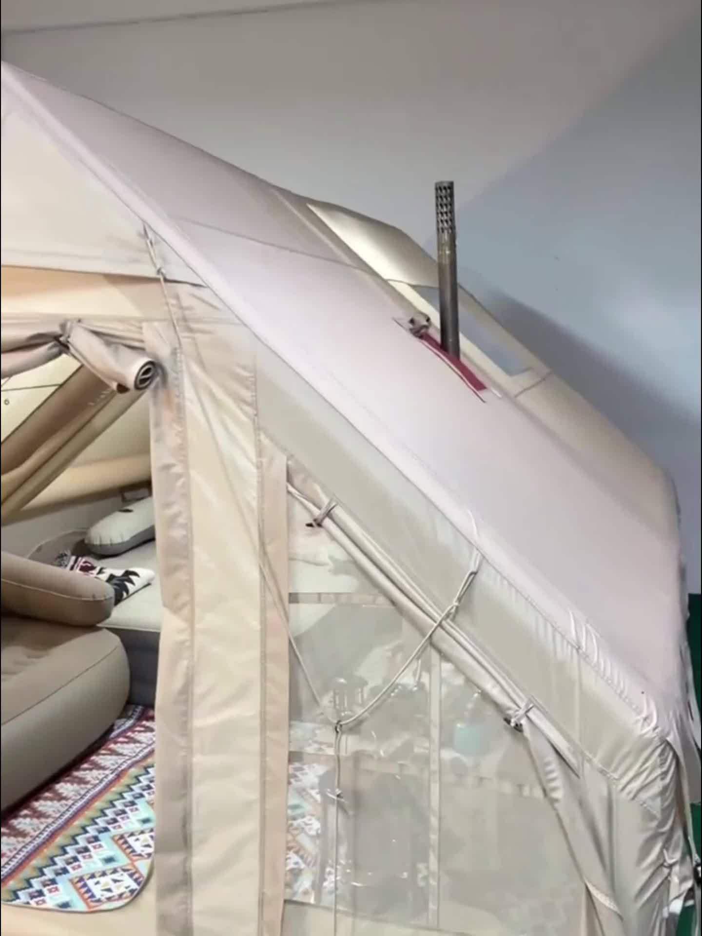 8-10 Person Inflatable Camping Tents, 129 SqFt Large Air Tent, Winter Blow Up Tent with Stove Pipe Port, 4-Season Glamping Tent with Large Mesh Windows& Zipper Closure, for Couples, Group And Family