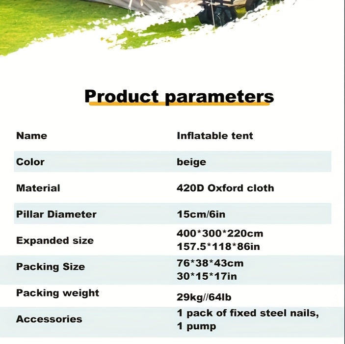 8-10 Person Inflatable Camping Tents, 129 SqFt Large Air Tent, Winter Blow Up Tent with Stove Pipe Port, 4-Season Glamping Tent with Large Mesh Windows& Zipper Closure, for Couples, Group And Family