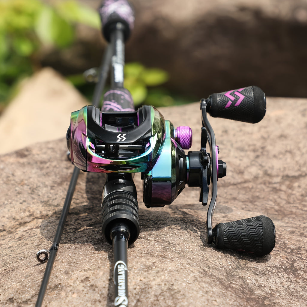 Sougayilang Fishing Rod And Reel Combo, Medium Fast Baitcasting Combo, 24-Ton Carbon Fiber 2 Pieces Fishing Poles With Baitcaster Reel Super Polymer Handle Baitcasting Fishing Combo