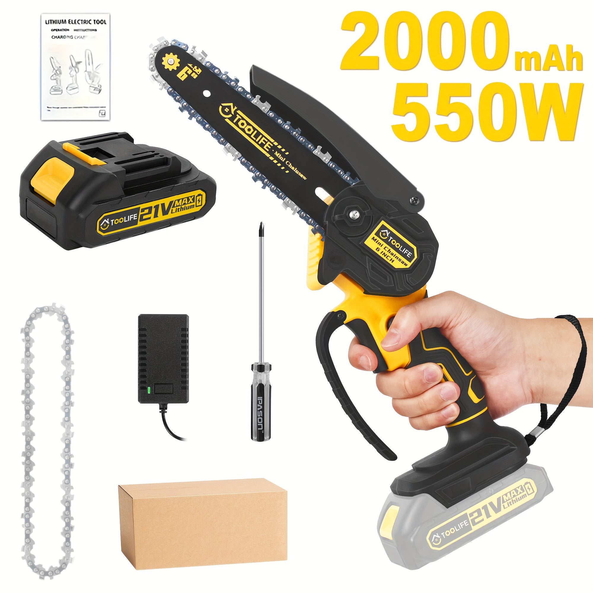 Mini Chainsaw Cordless, 6/12 Inch Handheld Electric Portable Power Chainsaw, 2 Rechargeable Batteries And Toolbox, Tree Trimming Wood Working & Cutting. Courtyard, Household, Survival Outdoor Tools. Gardening Supplies & Equip
