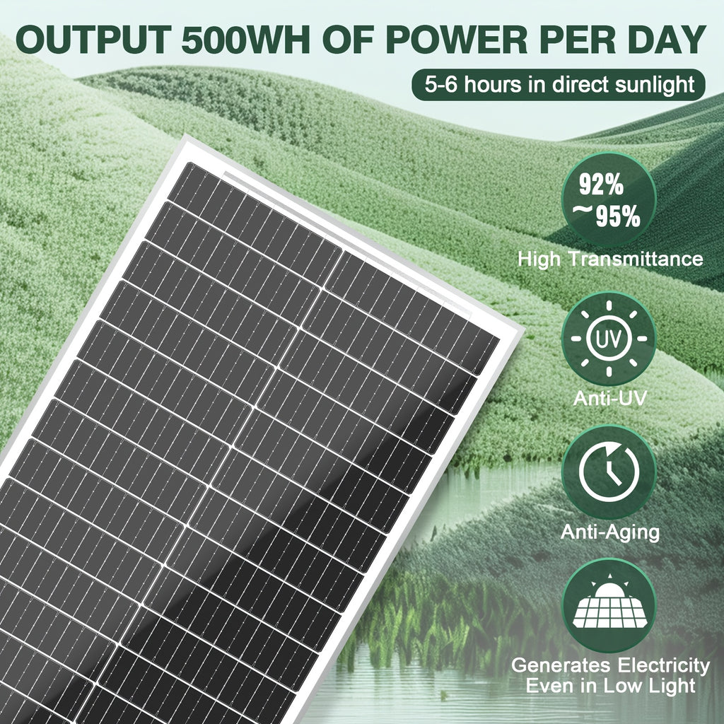 100 Watt Solar Panels 12 Volt Monocrystalline Technology 12BB Cell High-Efficiency PV Module Power Charger Ideal For RV Battery Marine Rooftop Farm Home Camping Caravan Off-Grid System