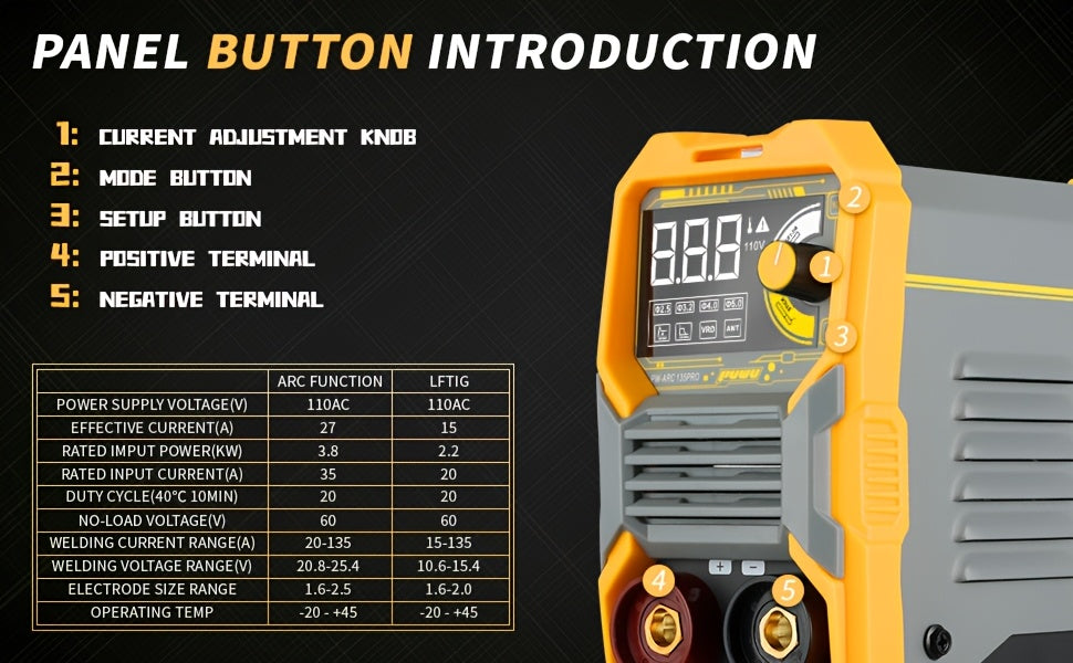 135A 110V Stick/Lift TIG 2-in-1 Welder Dc Inverter Welder With LCD Digital, Thermal Protection, Electrodes, Hot Start Portable MMA Arc/Lift TIG Welder