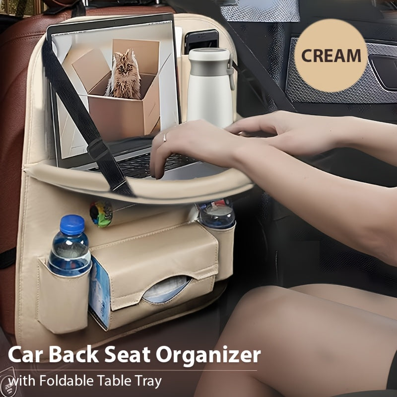 Car Backseat Organizer, Folding Rear Seat Car Parts, Road Trip Car Accessories, Multi-function Backrest Storage Trash Can, Large Storage Bag, Notebook, Dining Table, Tray