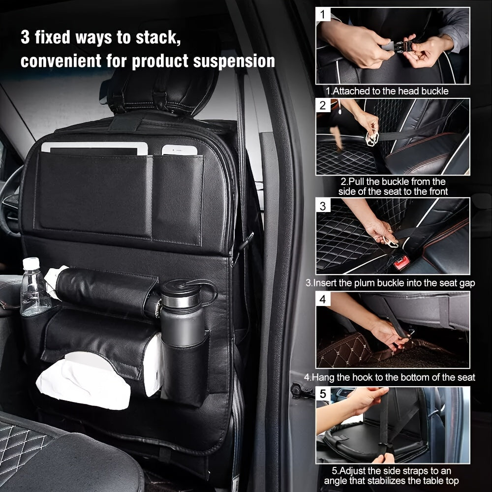 Car Backseat Organizer, Folding Rear Seat Car Parts, Road Trip Car Accessories, Multi-function Backrest Storage Trash Can, Large Storage Bag, Notebook, Dining Table, Tray