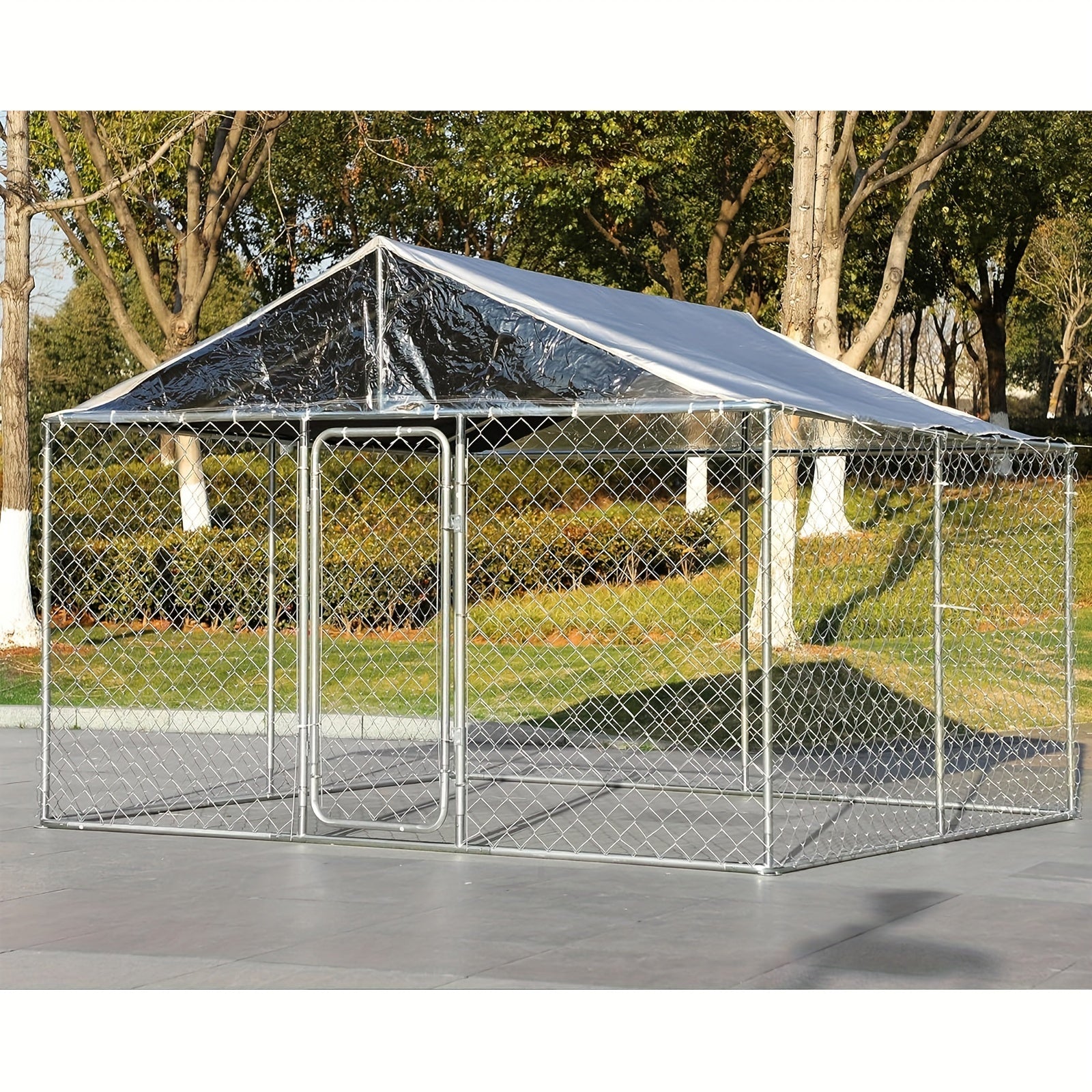 Dog Kennel Outdoor Large Dog House Outside with Waterproof Canopy, Heavy Duty Dog Playpen Galvanized Anti-Rust Dog Cage for Farm Backyard Garden (118'' L x 118'' W x 83'' H)