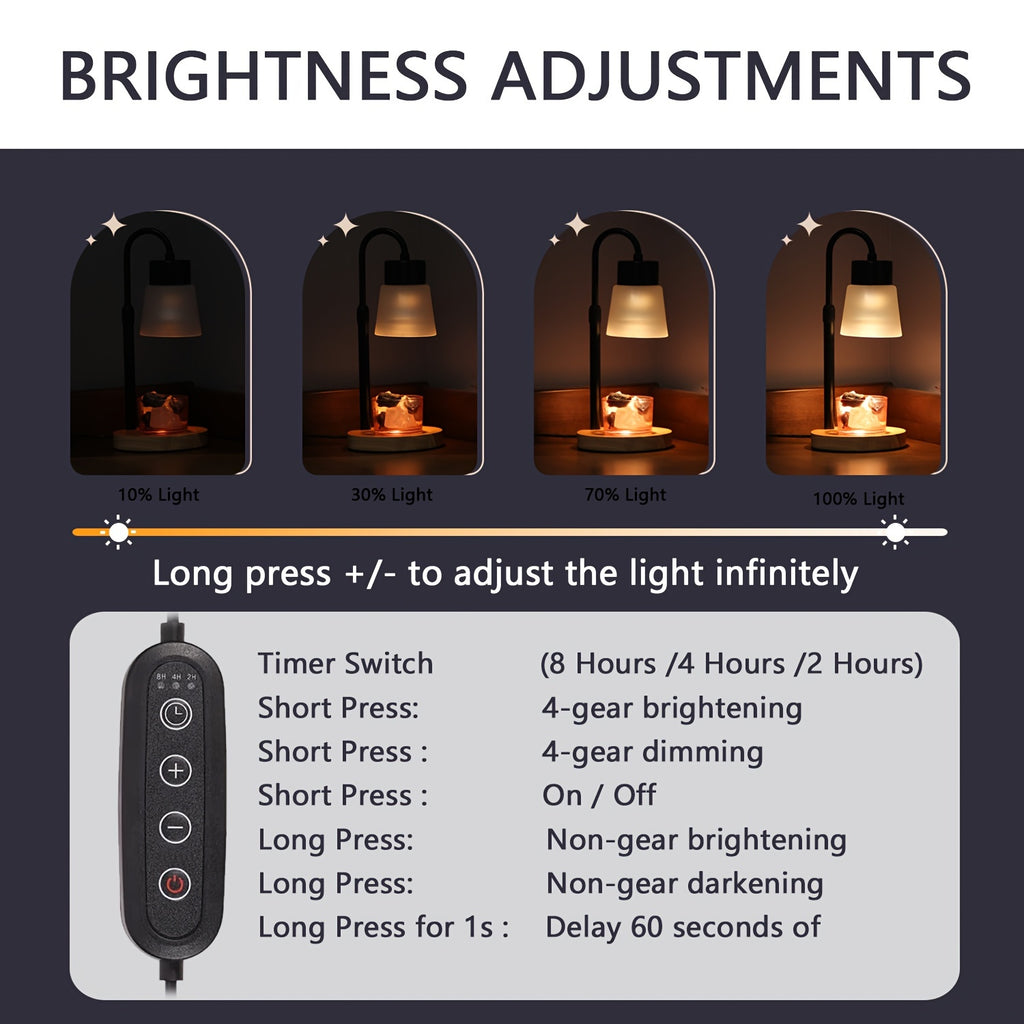 Aroma Therapy Gift Set - Adjustable Glass Candle Warmer Lamp with Himalayan Salt Lamp, Dimmable with Timer, Spice Scented Candle & Wax Melts, Home Decor, 110V-240V US Plug, 2 Bulbs Included, Christmas Present