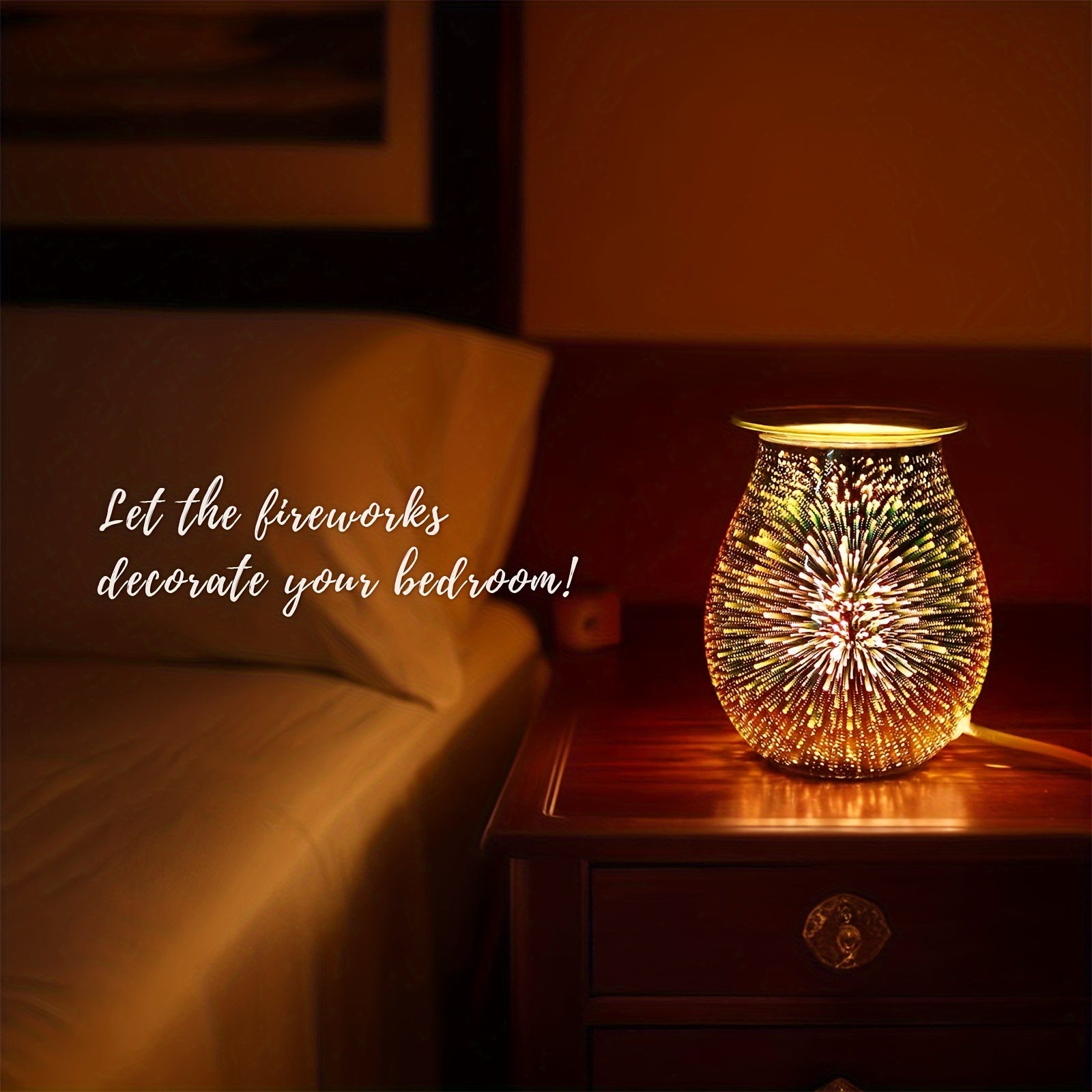 1pc Wax Warmer 3D Glass Fireworks/Starry Stars Electric Wax Melts Oil Burner Fragrance Candle Warmer with Heating Plate for Home Bedroom Office Decorations Gift
