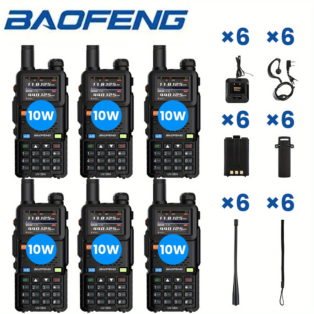 6pcs Baofeng GM-5RH Radio, 10W Walkie Talkies Long Range, Two Way Handheld Radio Ultra-long standby 48-72 hours, Hunting Gear Weather Radio, Survival Gear Walkie Talkie with NOAA, Radios for business safety, hiking, camping,