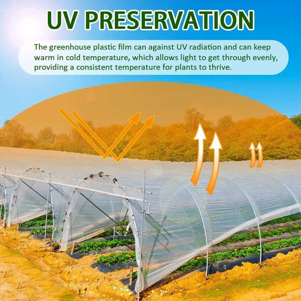 6 mil Greenhouse Plastic Film Sheeting Cover Large Size 100ft 50ft 40ft Length Available UV Resistant Clear Polyethylene Film Green House Hoop Farm Plastic Cover for Gardening Farming Agriculture