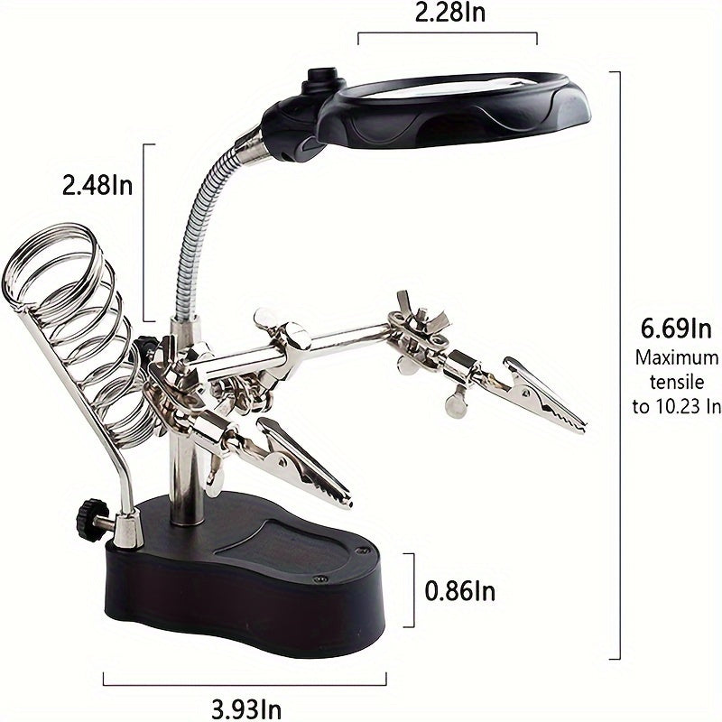 Professional Electronic Inspection & Repair Station with Built-in Lighted Magnifying Glass - Heavy-Duty Adjustable Folding Stand, Ergonomic Base, Battery-Powered (Low Voltage) - for Electronics Repair, Watchmaking, Jewelry, M