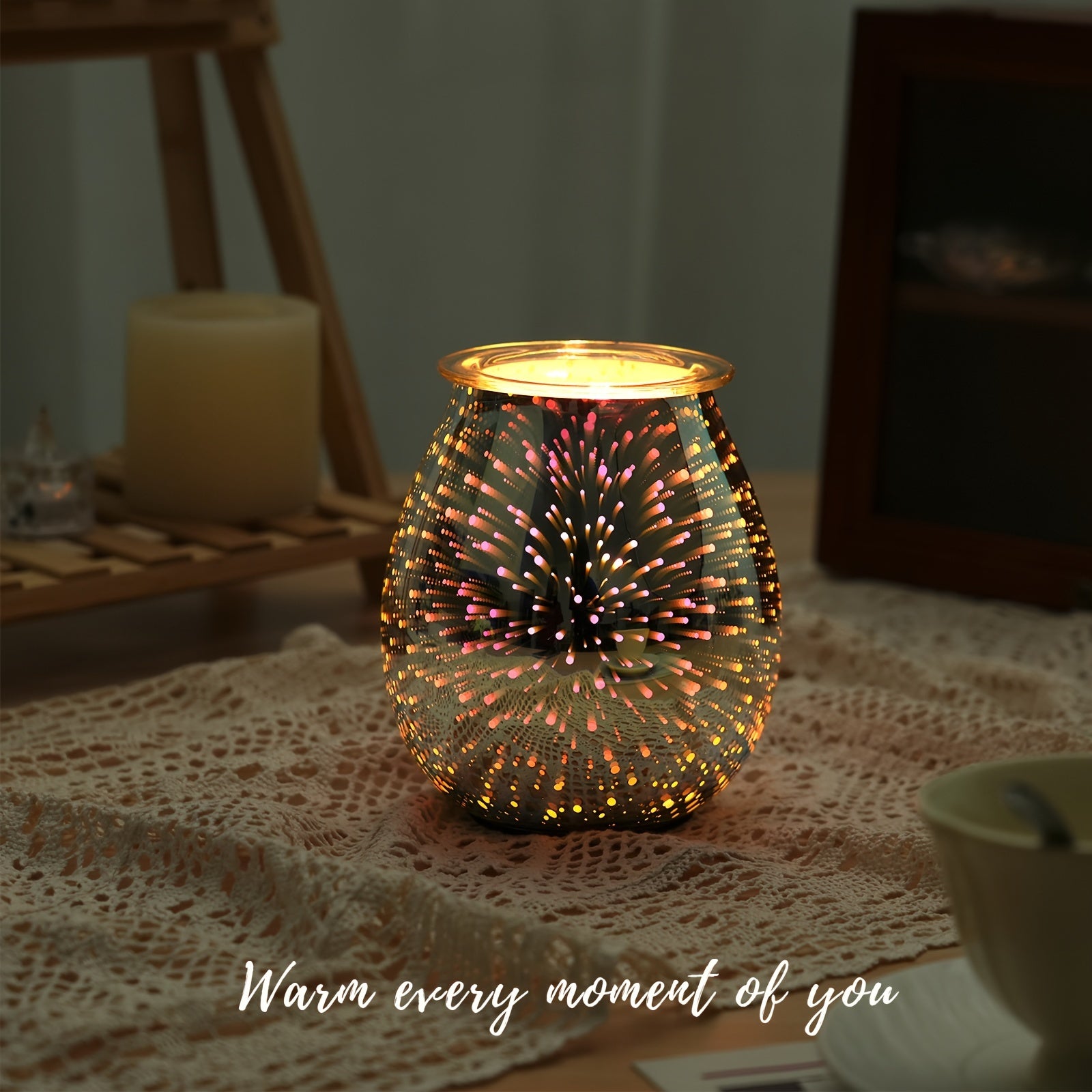 1pc Wax Warmer 3D Glass Fireworks/Starry Stars Electric Wax Melts Oil Burner Fragrance Candle Warmer with Heating Plate for Home Bedroom Office Decorations Gift