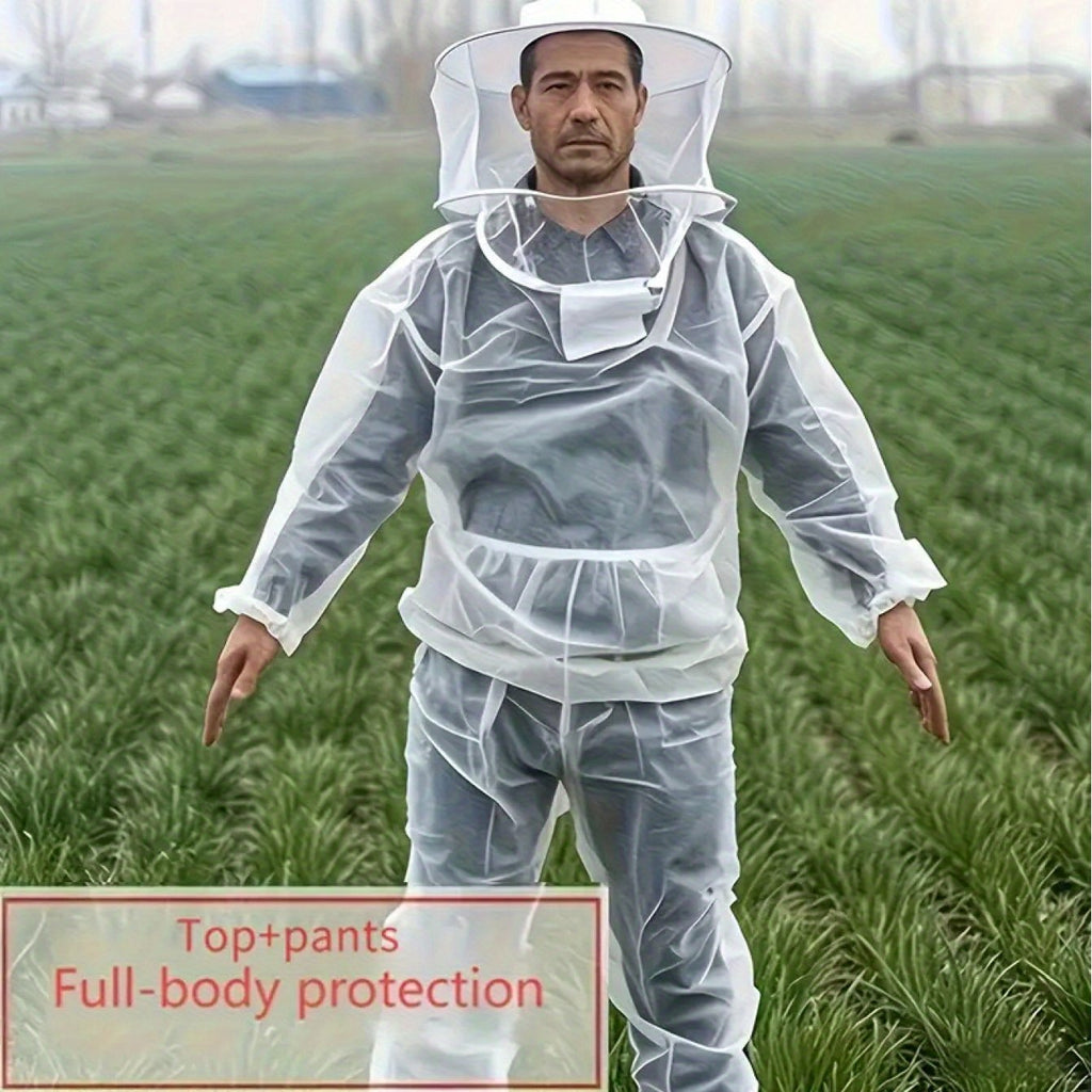 Outdoor Protection Lightweight Full Body White Mosquito Net Set, Top with Hat Design+pants+foldable, High-density Mesh Anti Small Mosquitoes, Suitable for Camping, Fishing, Hiking Essential, Farm Outdoor, Gardening Labor, Hik