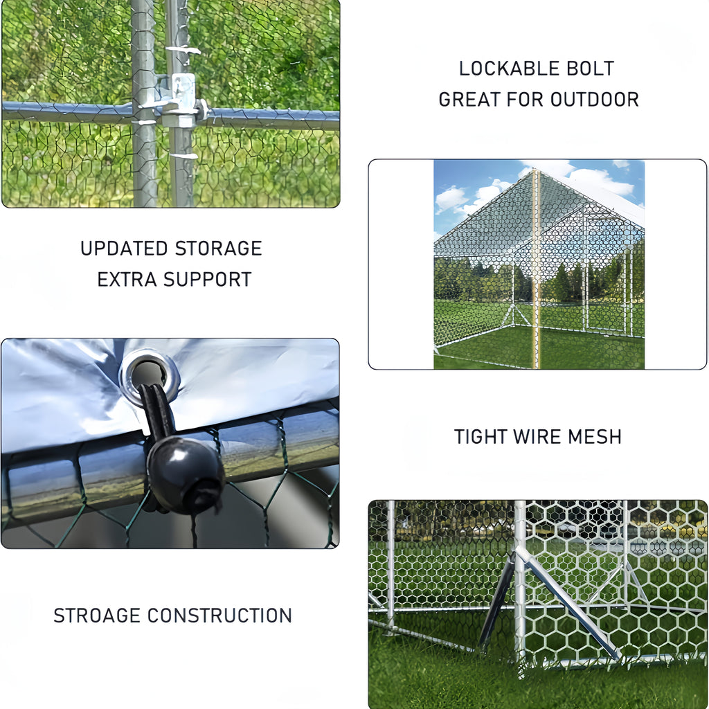 Large Metal Dog Cage & Chicken Coop with Walk-In Access, Spire Roof & Anti-UV Cover - Durable Outdoor Poultry Pen for Backyard Farm, Small Animals, Dogs - Weather-Resistant Design, Weatherproof Construction, Chicken Coop Acce