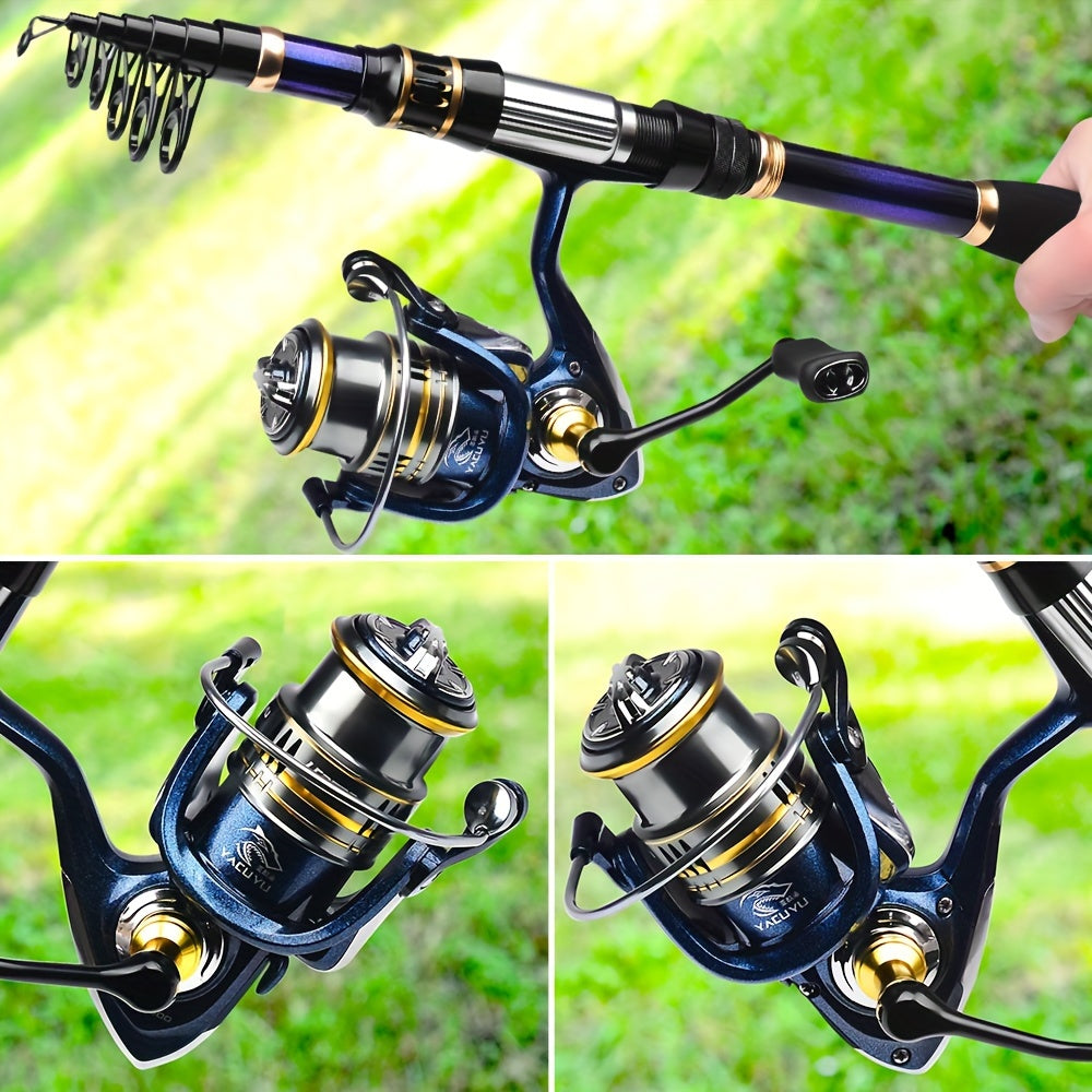 Fishing Rod and Reel Combo - Telescopic Fishing Poles and Spinning Reels Combos - Carbon Fiber Fishing Pole with 2500 Fishing Reel Combos - Bass Fishing Tackle Gear Set Fishing Rods Kit 1.8m/5.9ft