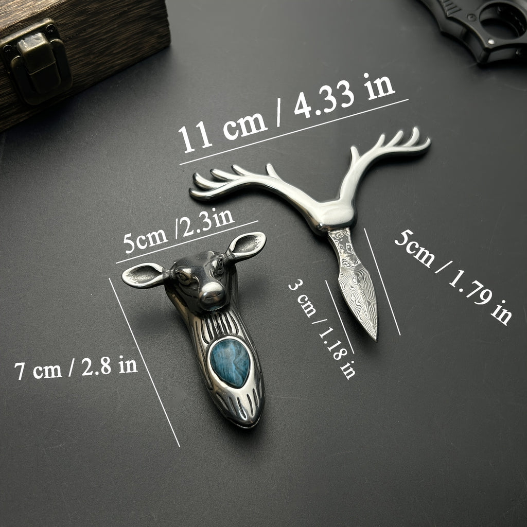 Damascus Steel 316 Stainless Steel Tea Knife Coffee Synthetic Crystal Longhorn Christmas Pendant Necklace Clasp, Paper Cutter, Box Opener Pocket Knife EDC