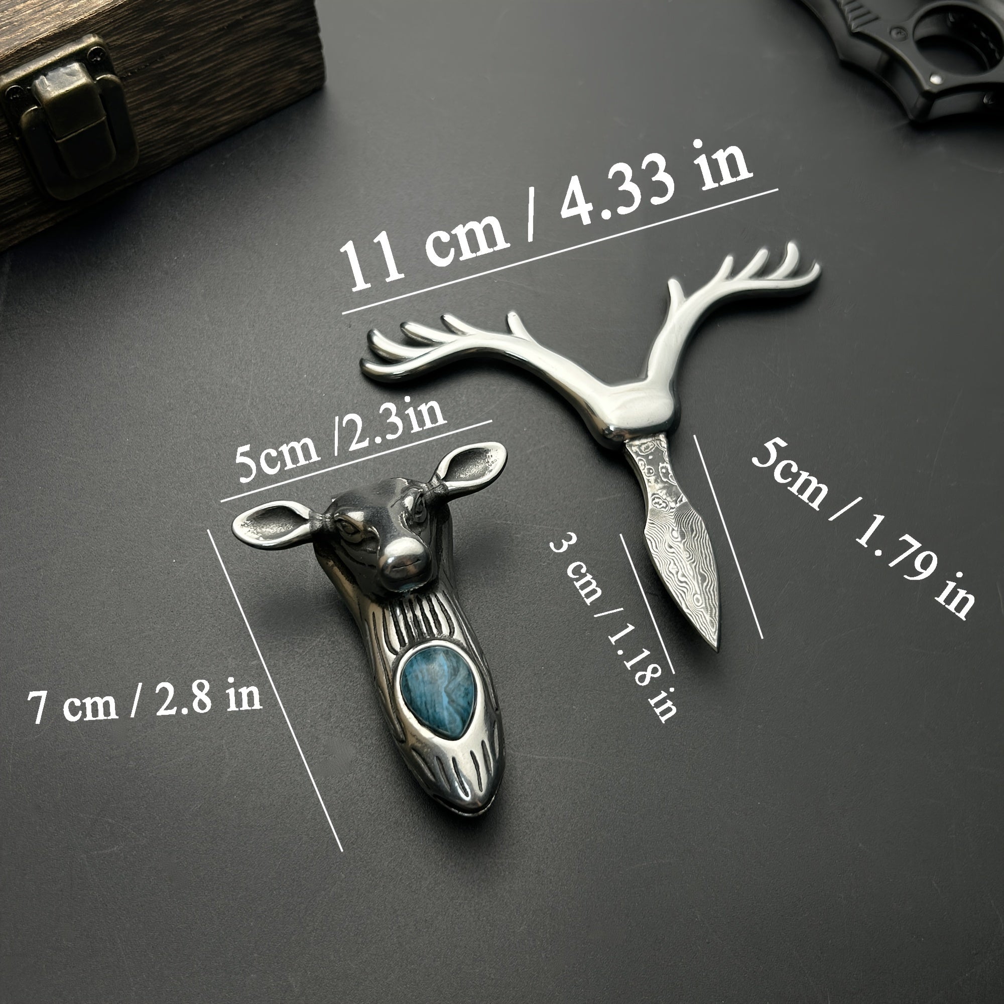 Damascus Steel 316 Stainless Steel Tea Knife Coffee Synthetic Crystal Longhorn Christmas Pendant Necklace Clasp, Paper Cutter, Box Opener Pocket Knife EDC