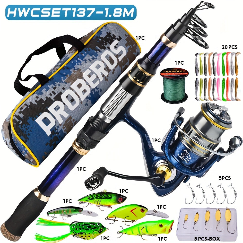 Fishing Rod and Reel Combo - Telescopic Fishing Poles and Spinning Reels Combos - Carbon Fiber Fishing Pole with 2500 Fishing Reel Combos - Bass Fishing Tackle Gear Set Fishing Rods Kit 1.8m/5.9ft