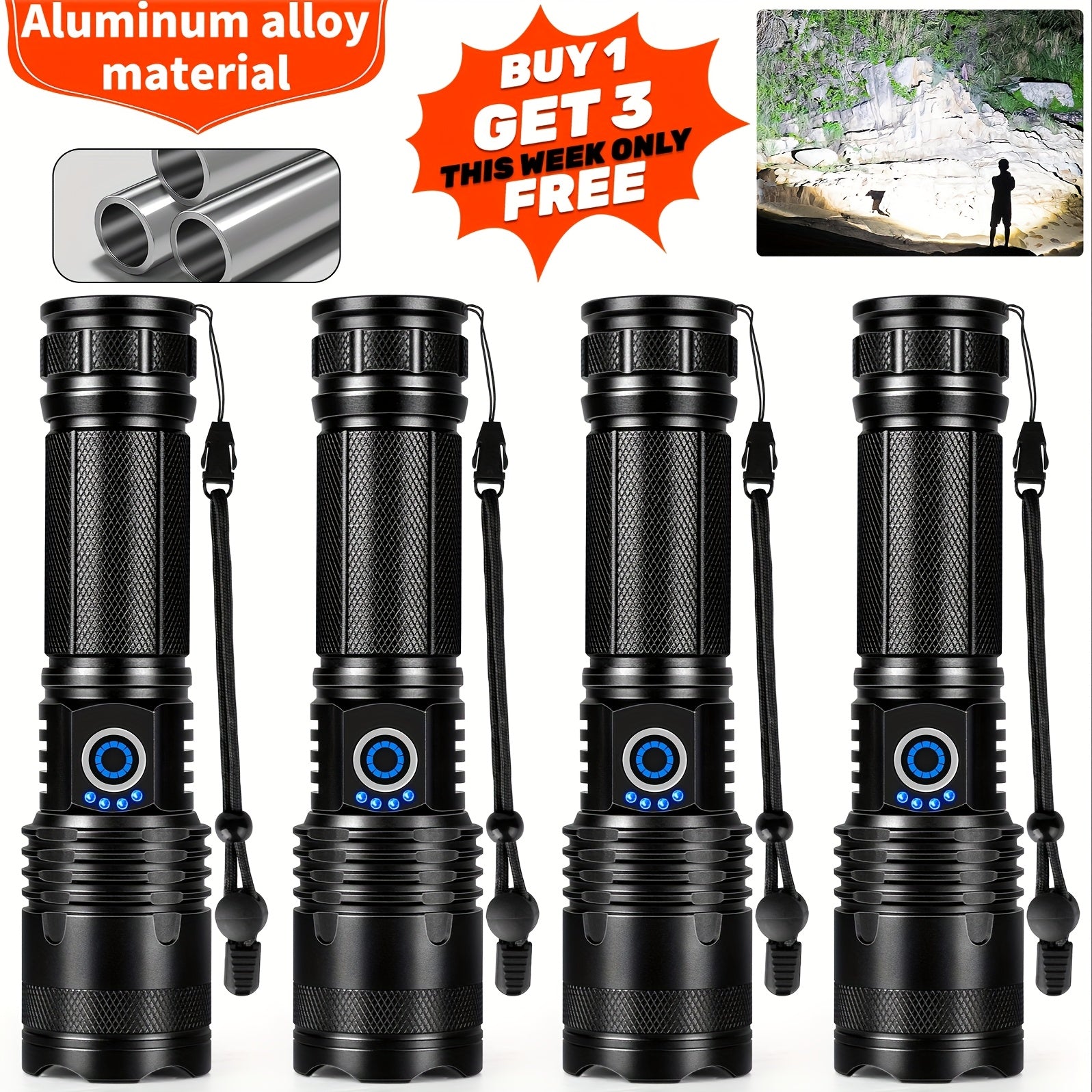 LYLTING 800-1200 High Lumens, Rechargeable Super Bright Flashlights with 5 Modes, Durable Aluminium Alloy Camping Gear And Equipment, Survival Tools, Hunting Torch for Man, Flashlight for Home Camping Hiking Emergency(2pcs/1p