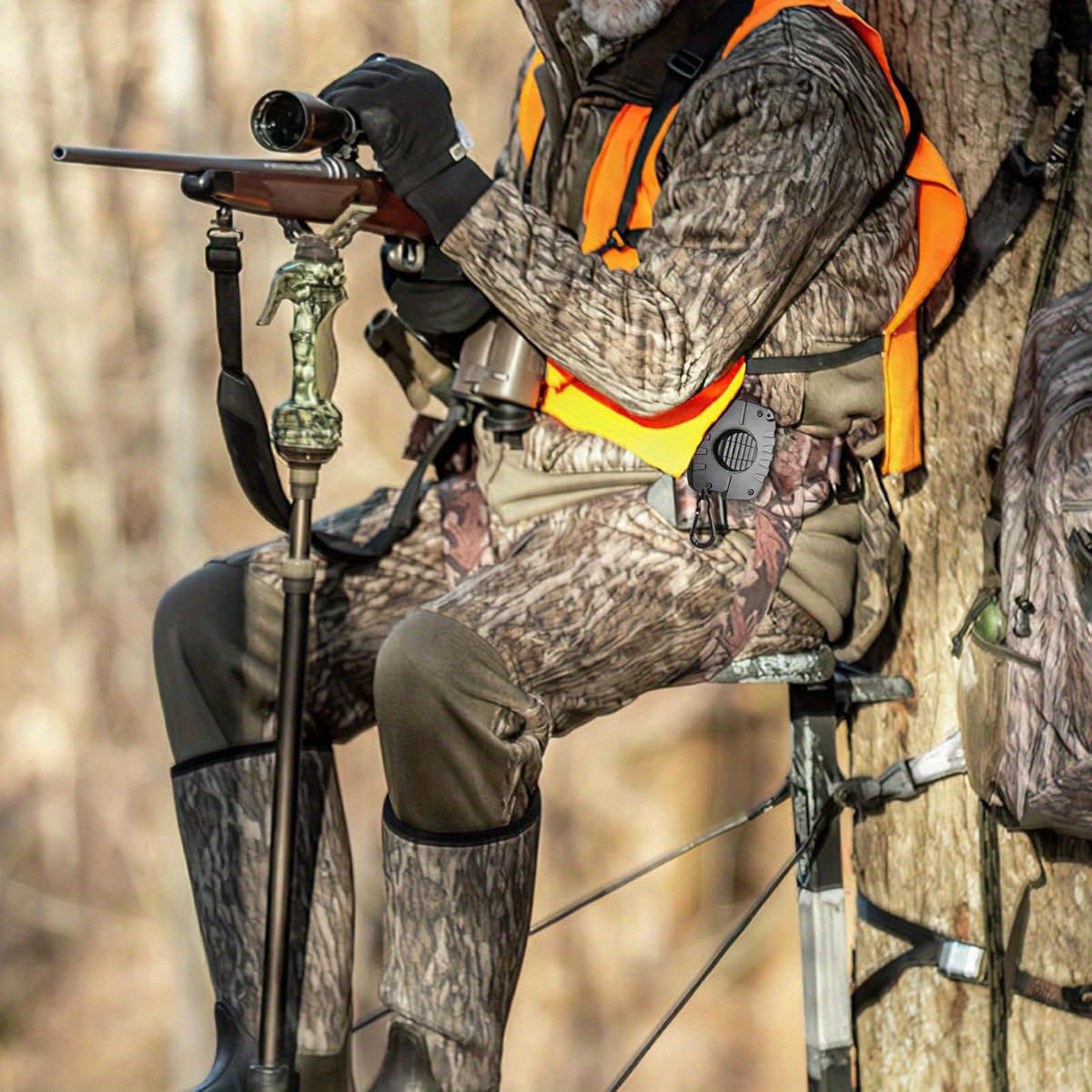 FUNANASUN 33ft Heavy-Duty Retractable Bow Hoist with 66lb Load Capacity - Ergonomic Handle, Secure Carabiner & Quick-Release Rope for Bow Hunting, Tree Stand, Archery, Deer Hunting Accessories, Bow Hunting Gear, Sleek Metalli